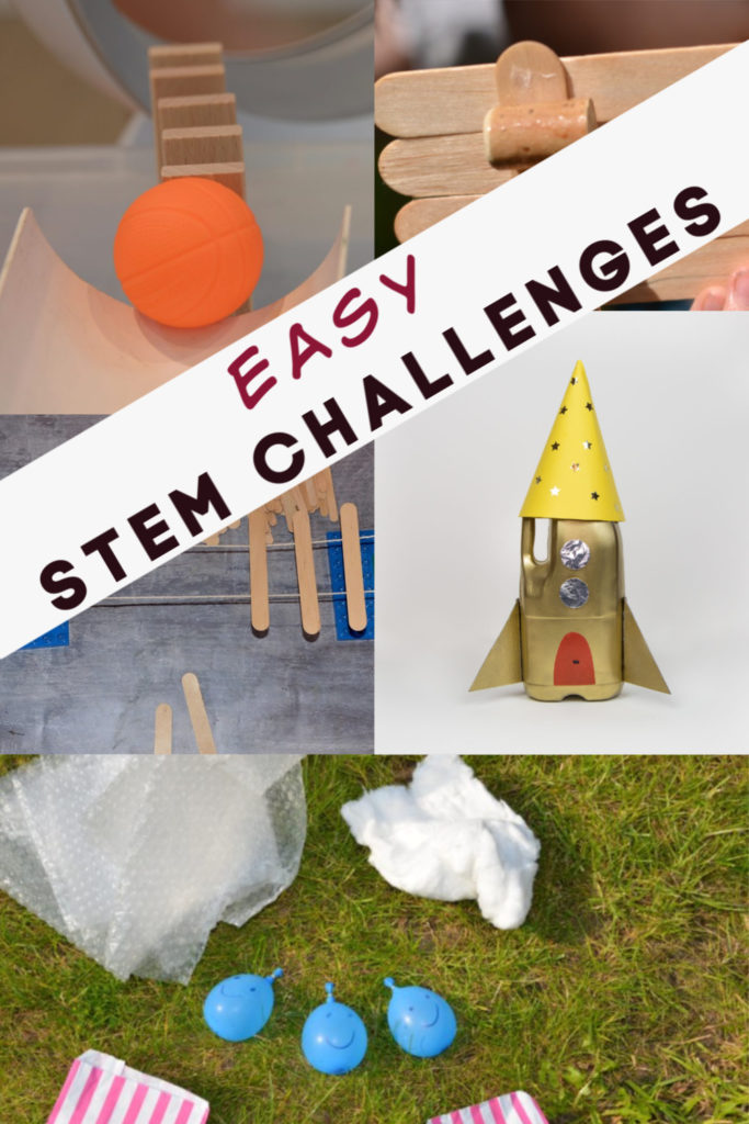 Easy STEM Challenges for kids - Make a Rocket Mouse, magnet cars, paper cups to stand on, paper spinners, friction ramps and a Rube Goldberg machine #STEMforkids #STEMChallenge #Scienceforkids