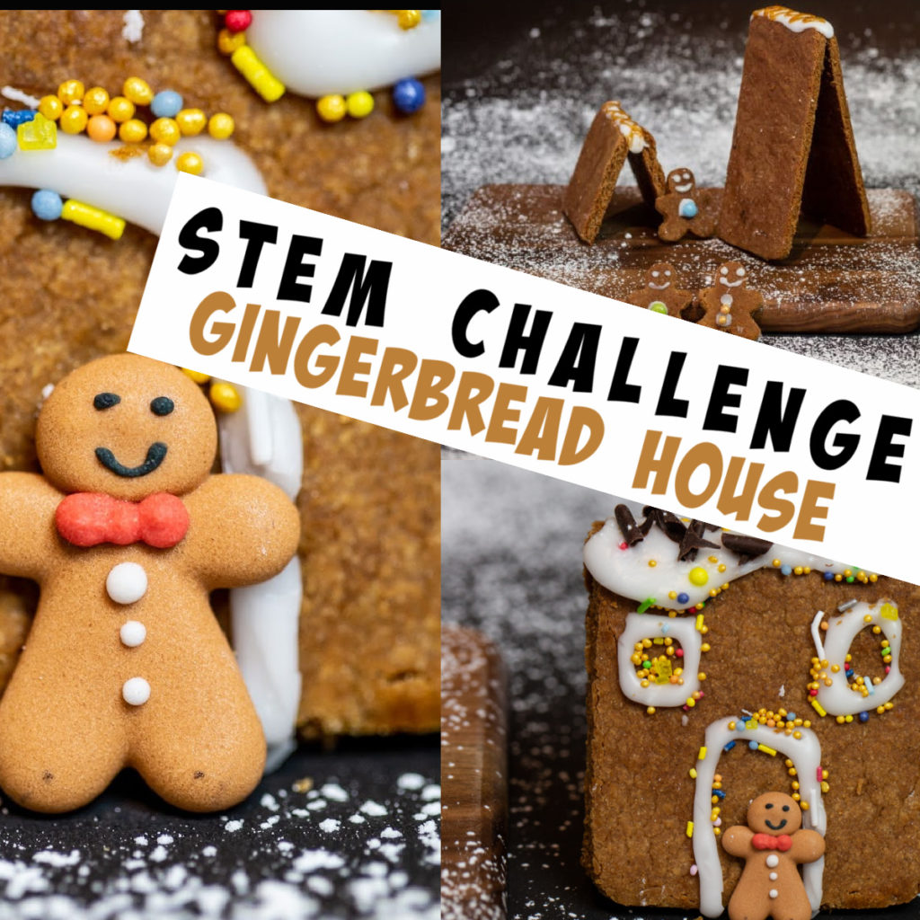 Image of very simple gingerbread houses made for a Christmas STEM Challenge