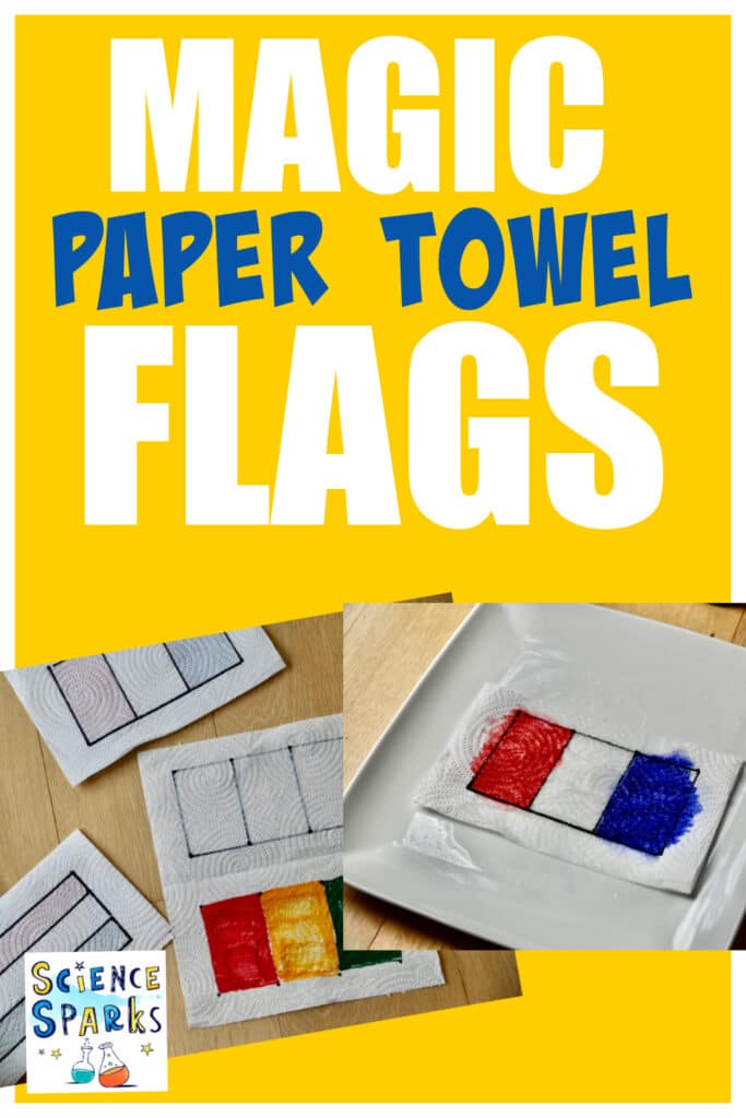 Magic paper towel flags science activity.