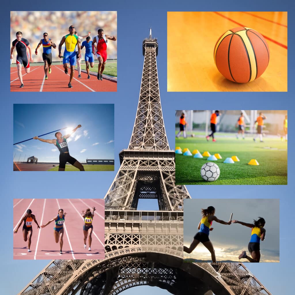 Eiffel tower and examples of Olympic sports