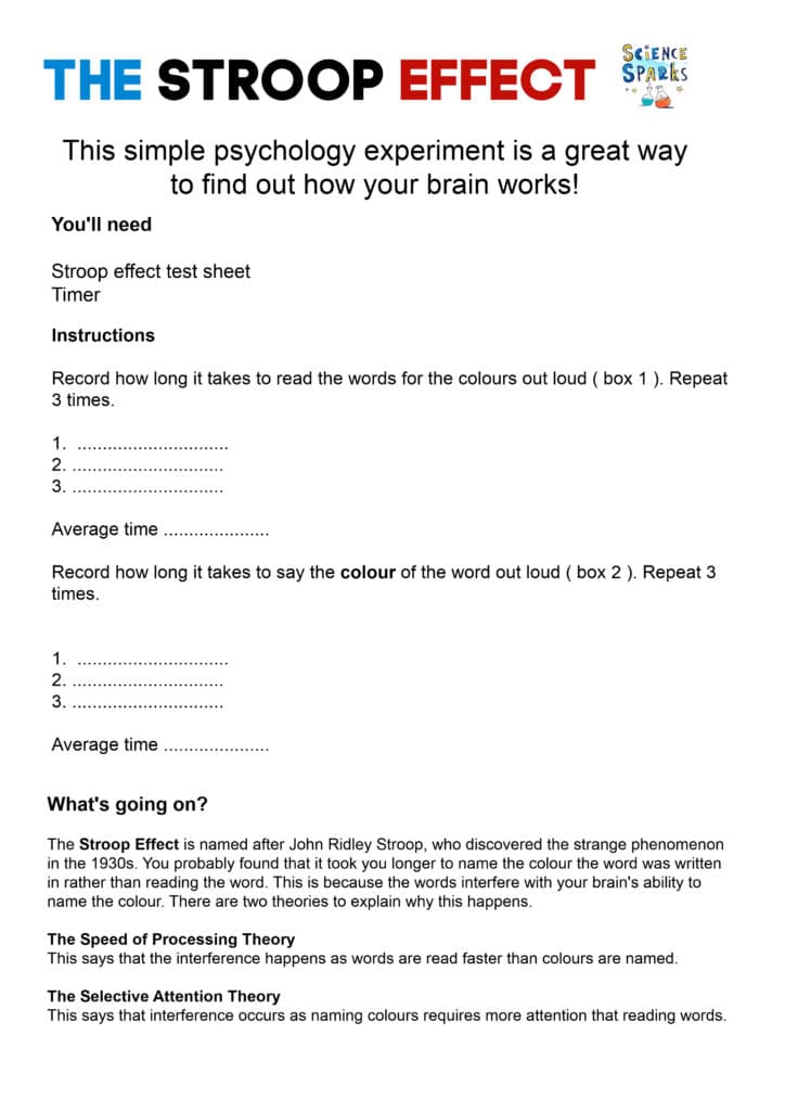 Stroop effect Investigation sheet